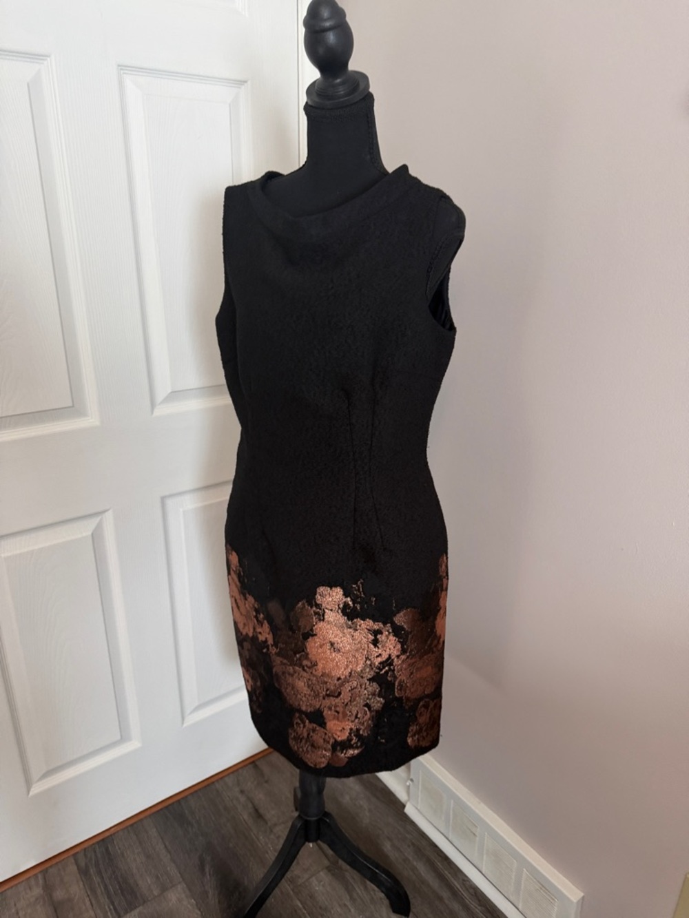 Sara Campbell Black Midi Dress with Bronze Floral Hem - Picture 3 of 13